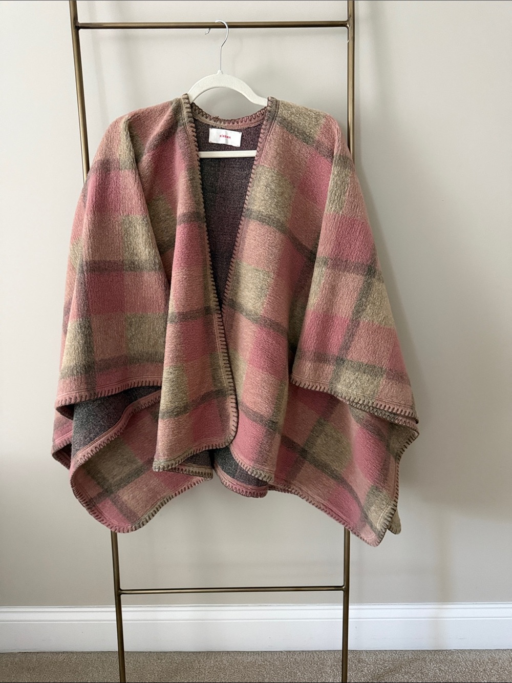XiRENA Pink and Olive Plaid Wrap Scarf